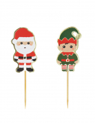 10 pics en bois sweety xmas 10 cm père Noël et lutin