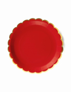 8 assiettes festonnées en carton rouges et dorées 23 cm pour noël