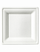25 petites assiettes carrées fibre de canne 15 x 15 cm blanches compostables