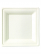 10 assiettes carrées fibre de canne 26 x 26 cm blanches compostables