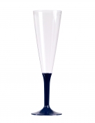 10 flûtes à champagne pied bleu marine 150 ml en plastique