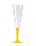 10 flûtes à champagne pied jaune 150 ml en plastique