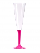 10 flûtes à champagne pied fuchsia 150 ml en plastique