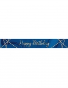 Bannière en plastique happy birthday marbre bleue et dorée 2,74 m pour fête