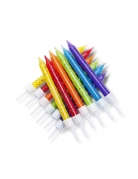 12 bougies d'anniversaire multicolores pailletées 7,5 cm pour gâteau