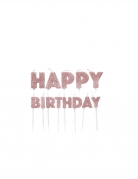 Bougies sur pics happy birthday roses gold pailletées 5,5 à 7 cm, lot de 13