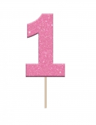 12 cake toppers en plastique chiffre 1 rose pailleté avec pic