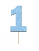 12 cake toppers en plastique chiffre 1 bleu pailleté sur pic
