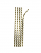 24 pailles en carton flexibles dorées à rayures 19,7 cm