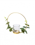 Bougeoir en métal photophore eucalyptus sur cercle or 22 cm à suspendre