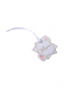 10 étiquettes en carton aquarelle merci dorure avec ruban satin 5,5 x 5,2 cm motif fleurs