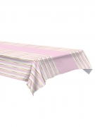 Nappe en plastique à rayures rose et blanche 137 x 274 cm et dorée