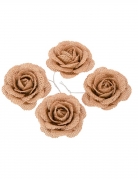 4 roses en jute 5 cm pour mariage champêtre
