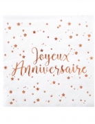 20 serviettes papier joyeux anniversaire rose gold à motifs étoiles roses