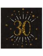 10 serviettes papier joyeux anniversaire 30 noir et or avec étoiles
