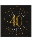 10 serviettes papier joyeux anniversaire 40 noir et or avec étoiles dorées