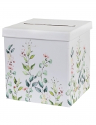 Urne de mariage en carton motif végétal 20 x 20 x 20 cm blanche romantique