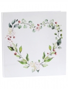 Livre d'or mariage végétal 24 x 24 cm motif coeur floral
