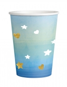 8 Gobelets en carton oh baby bleu et or 250 ml cœurs et étoiles dorés