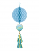 Suspension en papier alvéolé oh baby bleu et or avec tassel 75 cm déco baby shower