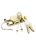 Décoration en bois luge et paire de ski 7,8 x 3 cm pour noël
