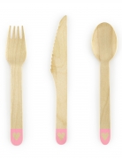 18 couverts en bois rose avec cœur 16 cm jetables