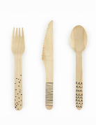 18 couverts en bois motifs noirs 16 cm originaux