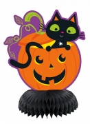 3 Mini centres de table en papier alvéolé chat et citrouille 15 cm décoration halloween