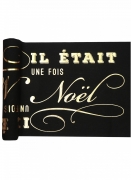 Chemin de table en coton il était une fois Noël noir et doré 3 m x 28 cm