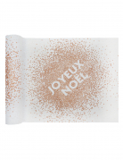 Chemin de table en coton blanc joyeux Noël paillettes rose gold 3 m x 28 cm