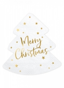 20 serviettes en papier sapin merry christmas blanc et or 16,5 cm décoratives
