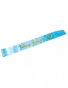 Écharpe en satin future maman bleue et dorure 9,5 x 78 cm pour baby shower