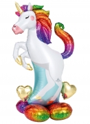 Ballon aluminium géant airloonz licorne multicolore 139 x 83 cm sur pied