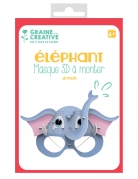 Masque 3d à monter en carton éléphant 16 x 23 cm, kit créatif enfant