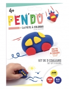 Boîte Pen'do véhicules jaune rouge bleu, pâte à modeler crayon