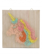 Tableau string art en bois à réaliser licorne 22 x 22 cm kit créatif