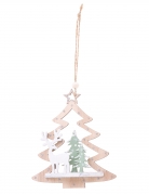 Suspension en bois sapin et paysage 11 cm coloris aléatoire avec cerf