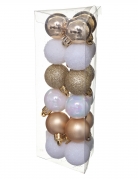 18 mini boules de noël blanc et or 3 cm mat et brillant
