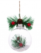 Boule de Noël naturelle avec neige et sapin 8 cm modèle aléatoire avec pomme de pin