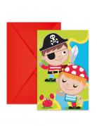 6 Cartons d'invitation et enveloppes chasse au trésor pirate 14 x 9 cm pour anniversaire