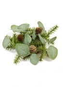 Centre de table eucalyptus, sapin et pommes de pin 20 cm