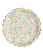 8 assiettes festonnées en carton shabby or 23 cm à fleurs