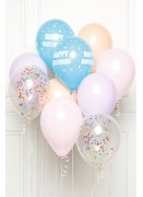 Bouquet 10 ballons en latex happy birthday pastel 27 cm multicolores