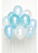 Bouquet de 10 ballons en latex bleu 27 cm avec confettis