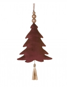 Suspension sapin en velours bordeaux 22 cm avec tassel et perles