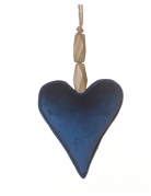 Suspension cœur en velours bleu marine 15 cm pour Noël