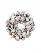 Couronne de noël enneigée 24 cm, pommes de pin et baies