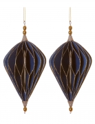 2 suspensions origami losanges bleus et or 13 cm