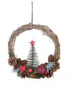 Couronne à suspendre sapin nature traditionnelle 35 cm en osier