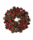 Couronne de noël baies rouges 25 cm et pommes de pin